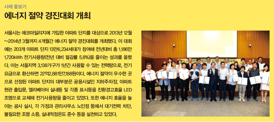 에너지 절약 경진대회를 개최한 서울시 에코마일리지 사례이다