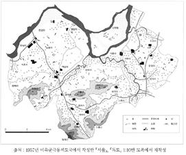 강남개발 이전의 토지의 이용을 나타내주는 지도이다.