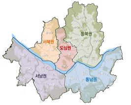 5대 대생활권은 도심권, 동북권, 서북권, 서남권, 동남권으로 구분하여 생활권별로 발전방향과 계획과제를 제시하였다.